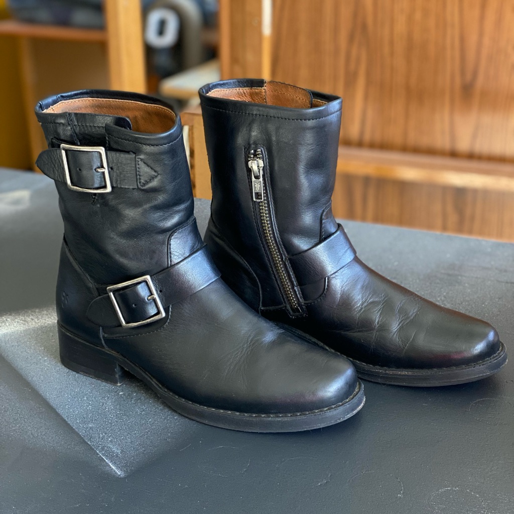 Frye Vicky Engineer Genuine Black Leather Boots. Women Size 6 (True Size)